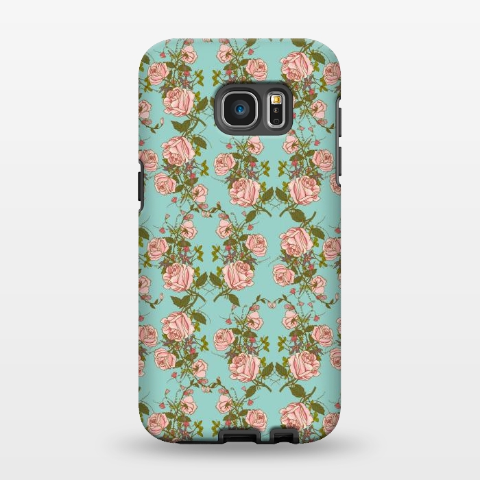 Galaxy S7 EDGE StrongFit Vintage Rosy Floral-Blue by Quirk It Up