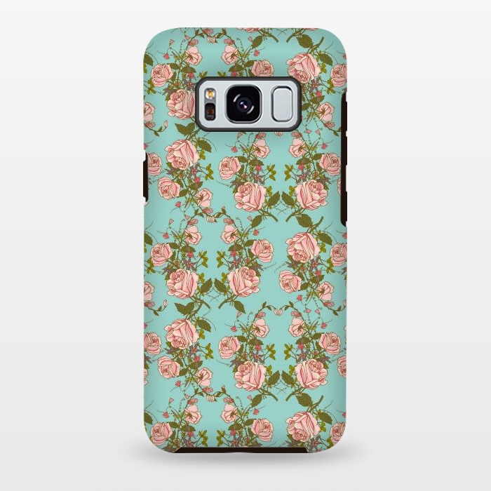 Galaxy S8 plus StrongFit Vintage Rosy Floral-Blue by Quirk It Up