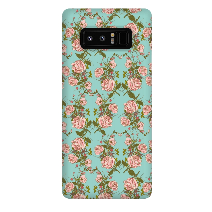 Galaxy Note 8 StrongFit Vintage Rosy Floral-Blue by Quirk It Up
