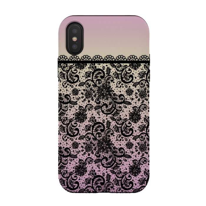 iPhone Xs / X StrongFit Black lace Purple Ombre by Quirk It Up