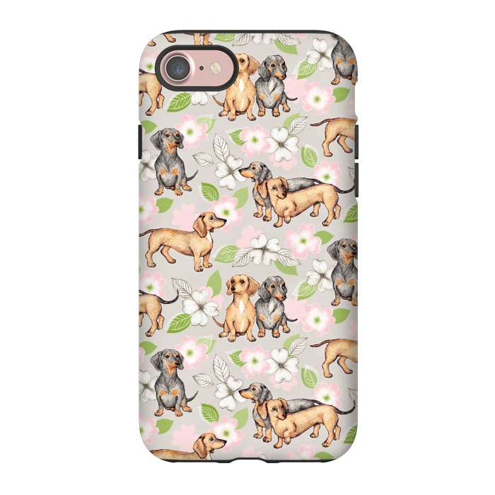 iPhone 7 StrongFit Dachshunds and dogwood blossoms by Micklyn Le Feuvre