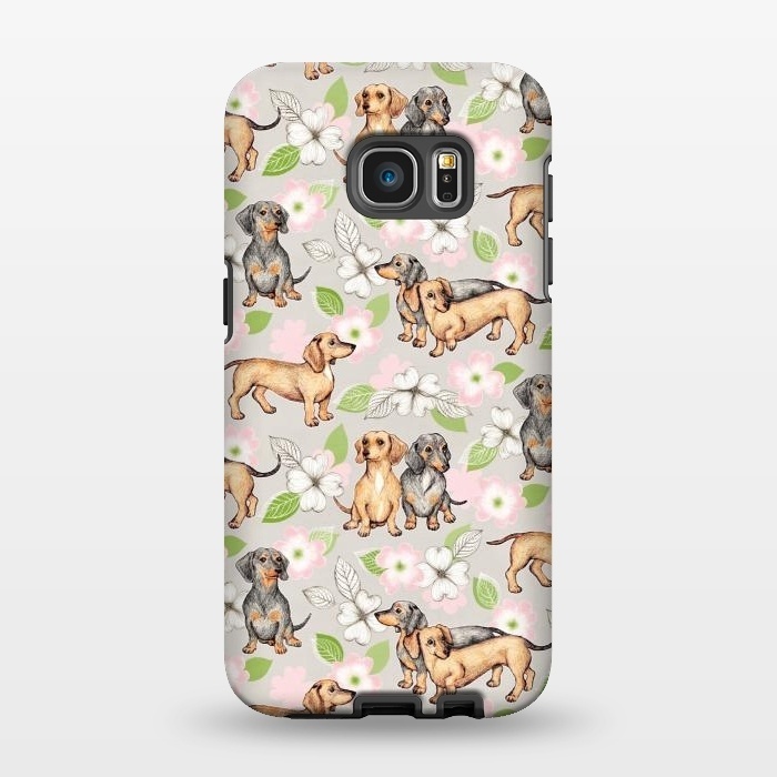 Galaxy S7 EDGE StrongFit Dachshunds and dogwood blossoms by Micklyn Le Feuvre