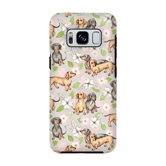 Galaxy S8 StrongFit Dachshunds and dogwood blossoms by Micklyn Le Feuvre