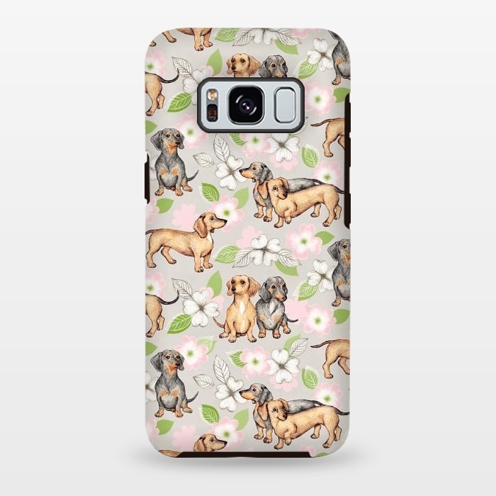 Galaxy S8 plus StrongFit Dachshunds and dogwood blossoms by Micklyn Le Feuvre