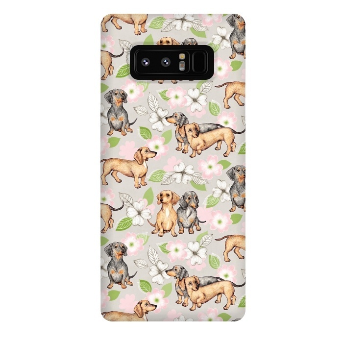 Galaxy Note 8 StrongFit Dachshunds and dogwood blossoms by Micklyn Le Feuvre