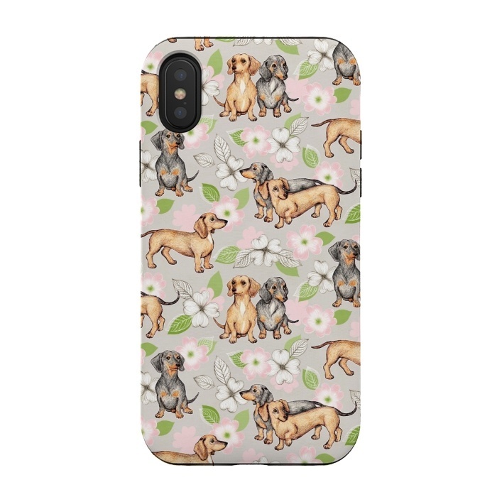 iPhone Xs / X StrongFit Dachshunds and dogwood blossoms by Micklyn Le Feuvre