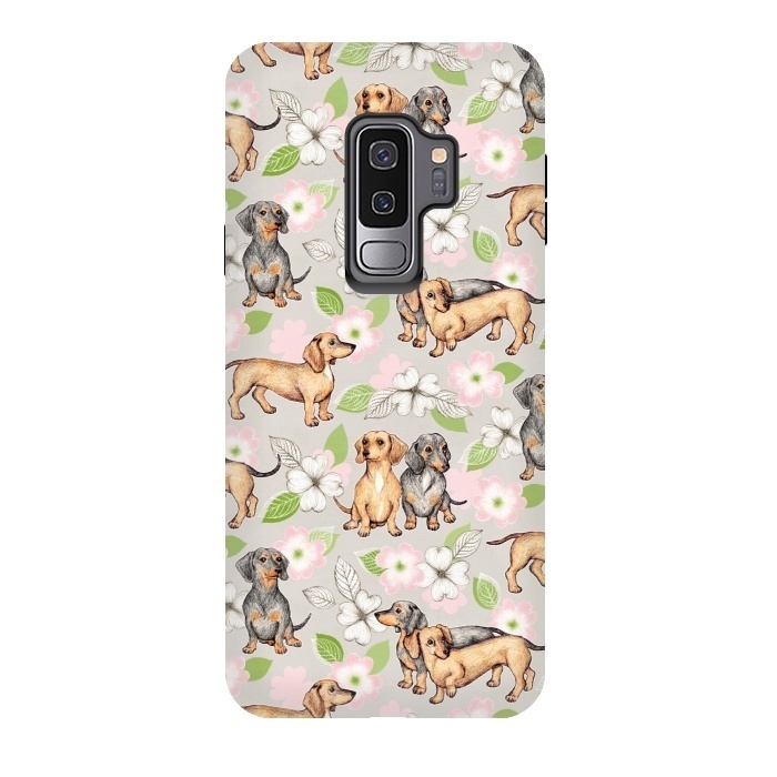 Galaxy S9 plus StrongFit Dachshunds and dogwood blossoms by Micklyn Le Feuvre