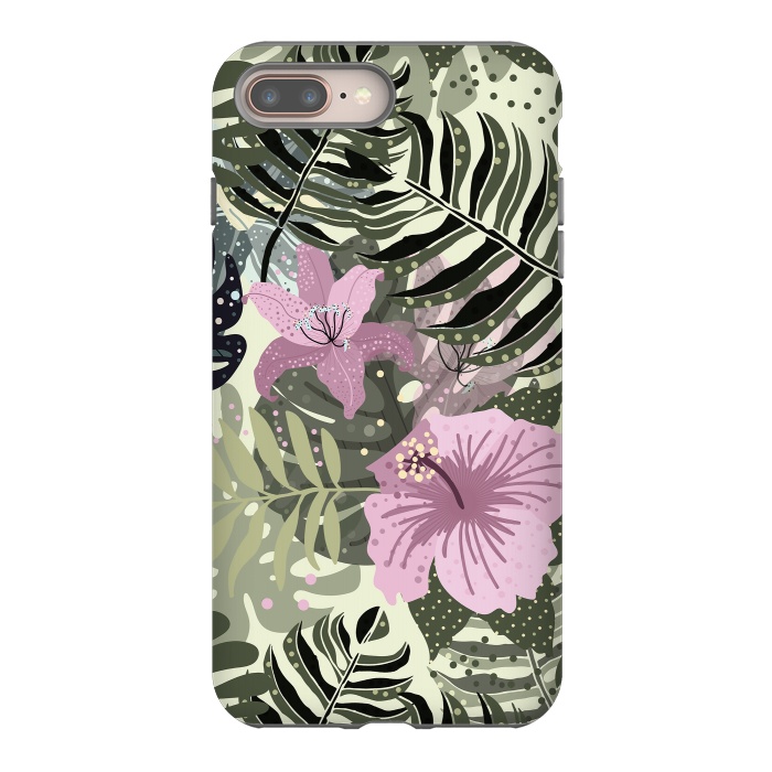 iPhone 7 plus StrongFit Pastel Green Pink Aloha Tropical Jungle by  Utart
