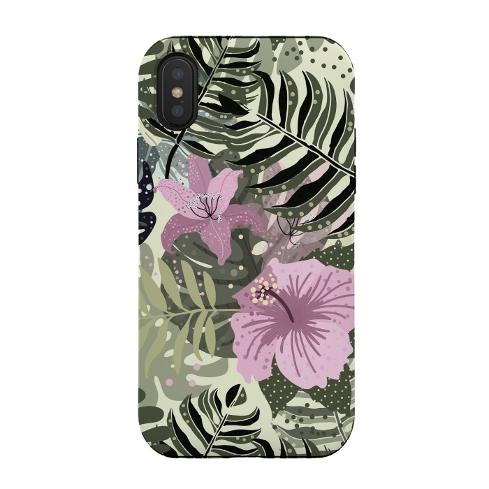 iPhone Xs / X StrongFit Pastel Green Pink Aloha Tropical Jungle by  Utart
