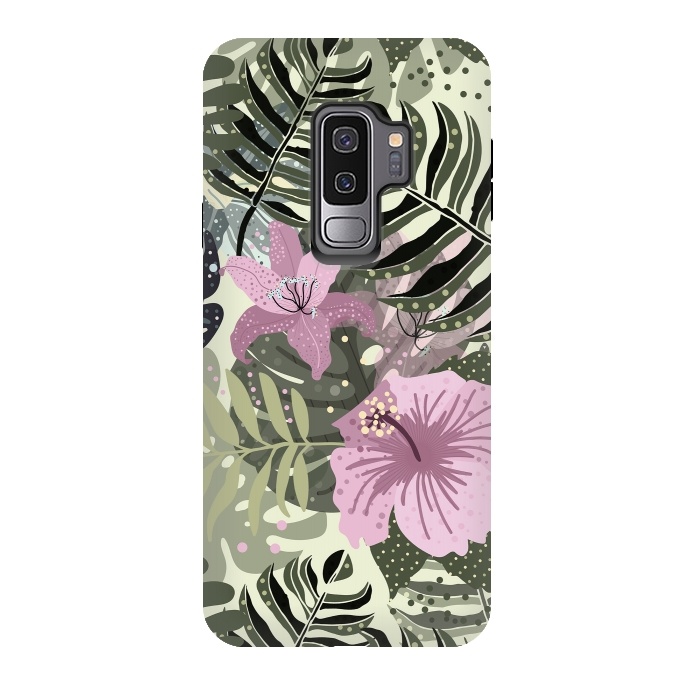 Galaxy S9 plus StrongFit Pastel Green Pink Aloha Tropical Jungle by  Utart