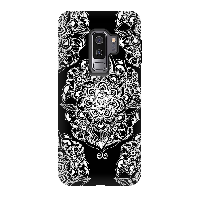 Galaxy S9 plus StrongFit Black & White Graphic Mandala Diamonds by Tangerine-Tane