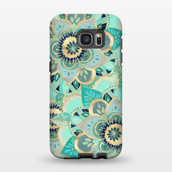Galaxy S7 EDGE StrongFit Emerald and Gold Mandalas by Tangerine-Tane