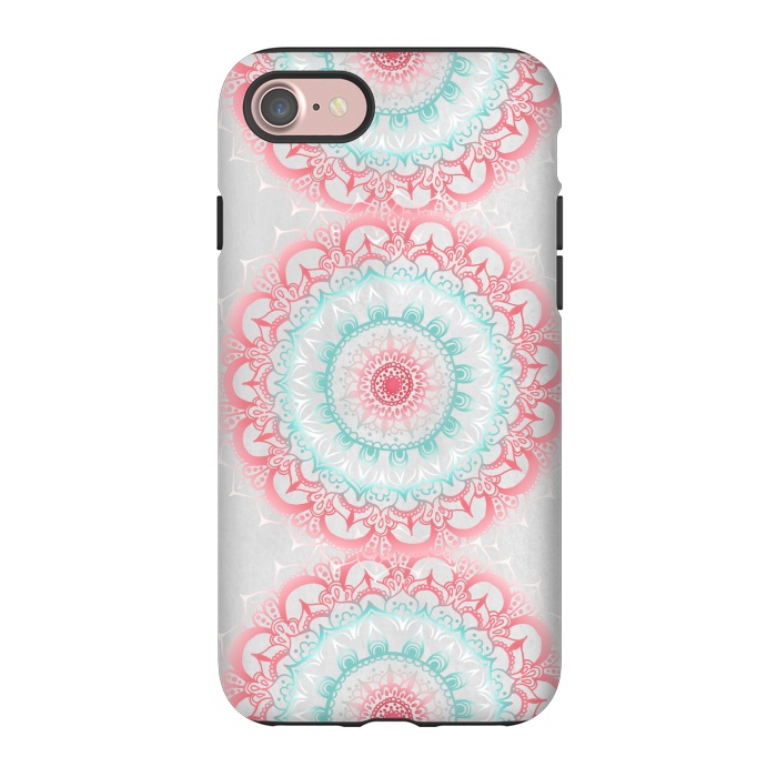 iPhone 7 StrongFit Faded Coral & Mint Mandalas on Grey by Tangerine-Tane