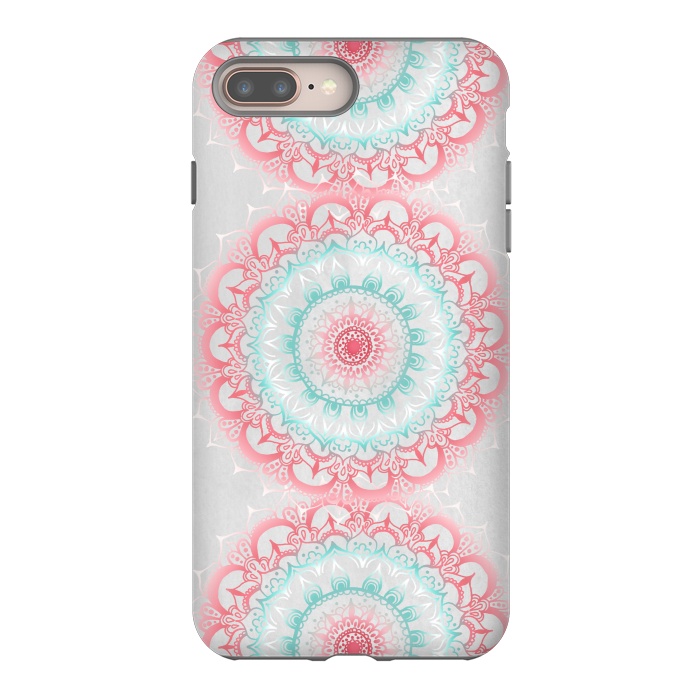 iPhone 7 plus StrongFit Faded Coral & Mint Mandalas on Grey by Tangerine-Tane