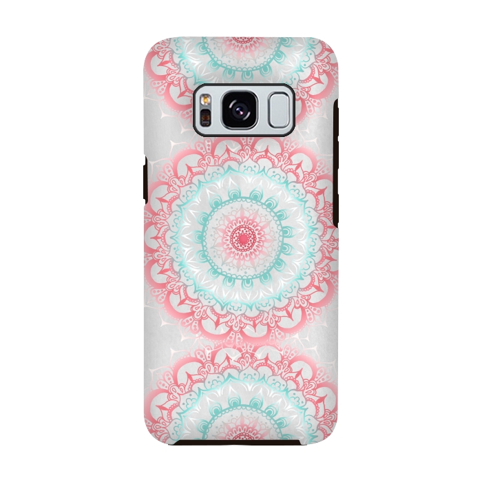 Galaxy S8 StrongFit Faded Coral & Mint Mandalas on Grey by Tangerine-Tane
