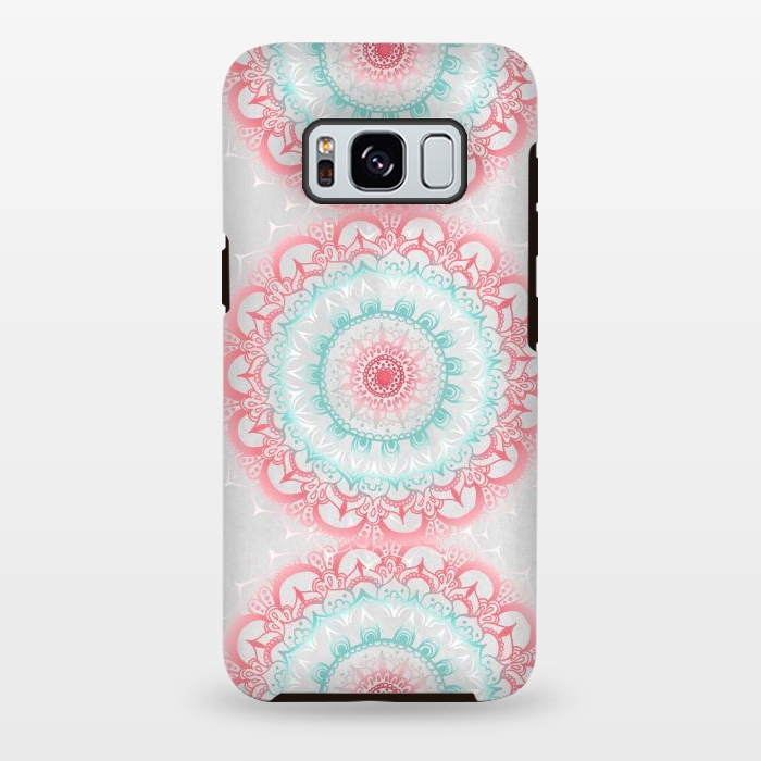 Galaxy S8 plus StrongFit Faded Coral & Mint Mandalas on Grey by Tangerine-Tane