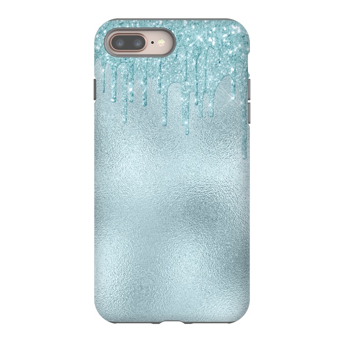 iPhone 7 plus StrongFit Ice Blue Glitter Droplets on Metal Foil by  Utart