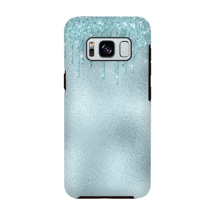 Galaxy S8 StrongFit Ice Blue Glitter Droplets on Metal Foil by  Utart