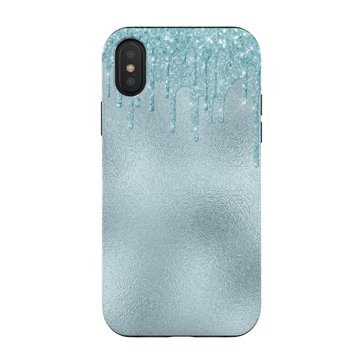 iPhone Xs / X StrongFit Ice Blue Glitter Droplets on Metal Foil by  Utart