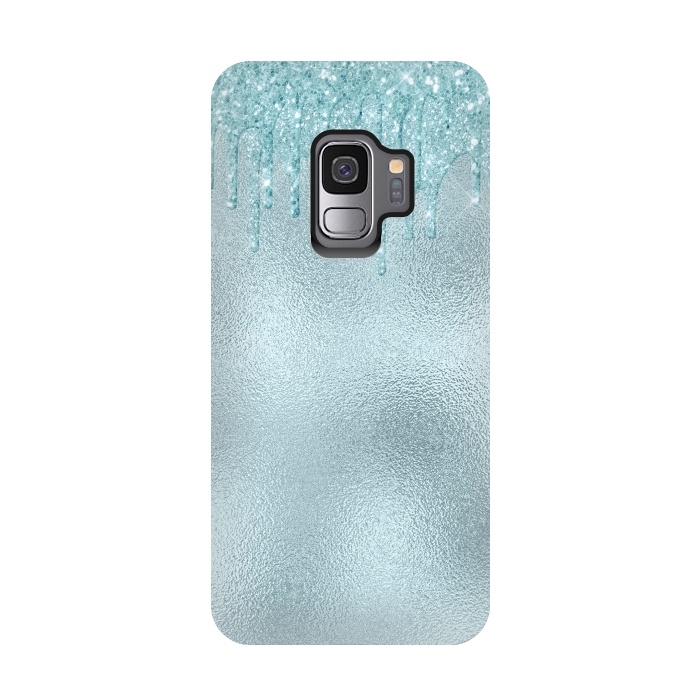 Galaxy S9 StrongFit Ice Blue Glitter Droplets on Metal Foil by  Utart