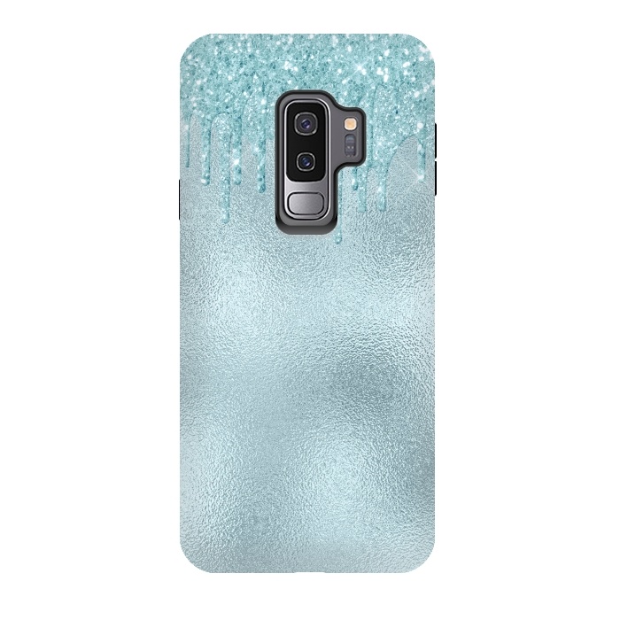 Galaxy S9 plus StrongFit Ice Blue Glitter Droplets on Metal Foil by  Utart