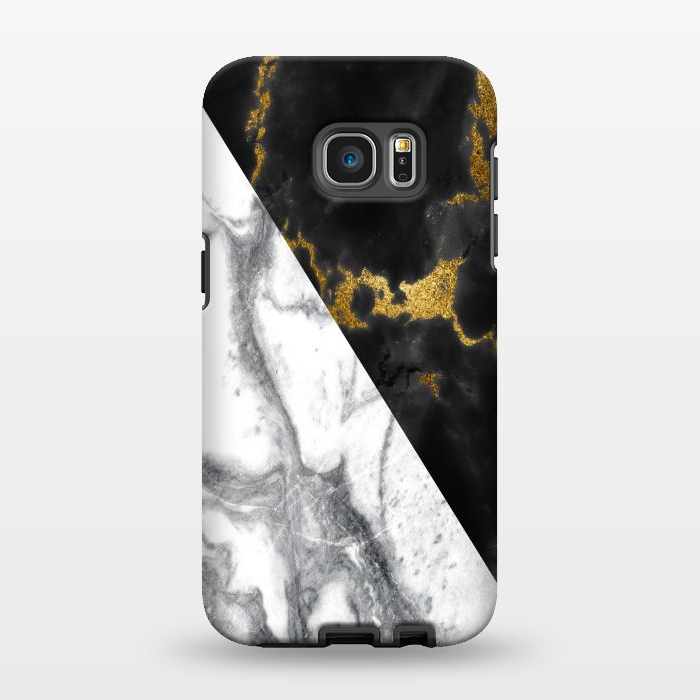 Galaxy S7 EDGE StrongFit Marble Black White Gold Geometric by Alemi