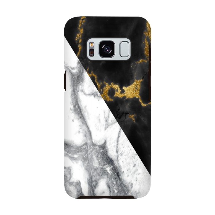 Galaxy S8 StrongFit Marble Black White Gold Geometric by Alemi