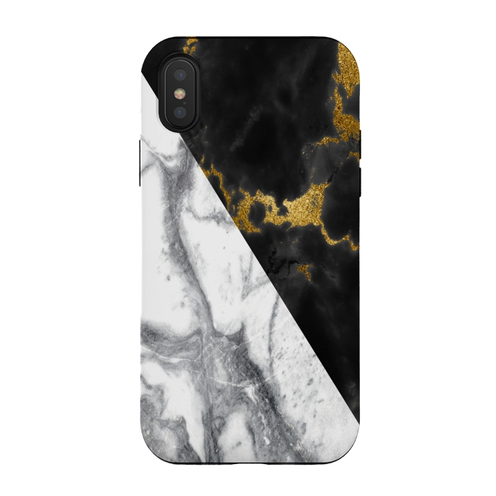 iPhone Xs / X StrongFit Marble Black White Gold Geometric by Alemi