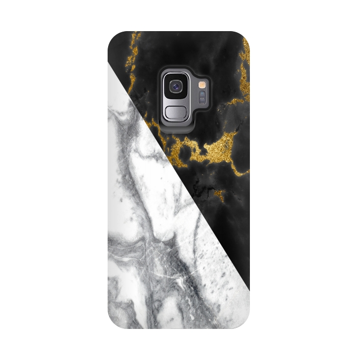 Galaxy S9 StrongFit Marble Black White Gold Geometric by Alemi