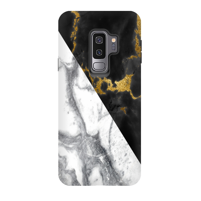 Galaxy S9 plus StrongFit Marble Black White Gold Geometric by Alemi