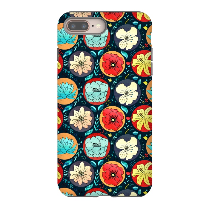 iPhone 7 plus StrongFit Navy Polka Dot Floral  by Tigatiga