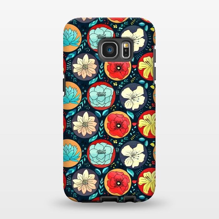Galaxy S7 EDGE StrongFit Navy Polka Dot Floral  by Tigatiga