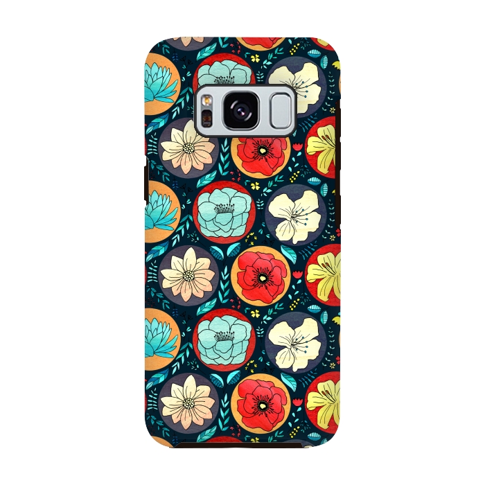 Galaxy S8 StrongFit Navy Polka Dot Floral  by Tigatiga