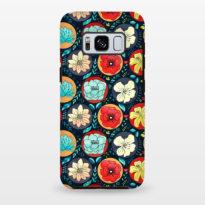 Galaxy S8 plus StrongFit Navy Polka Dot Floral  by Tigatiga