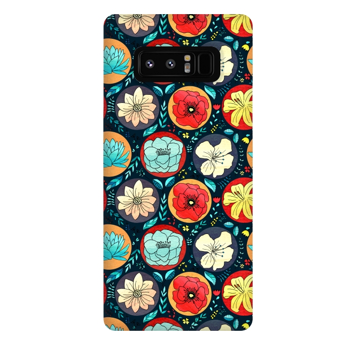 Galaxy Note 8 StrongFit Navy Polka Dot Floral  by Tigatiga