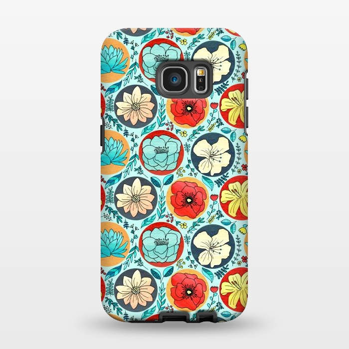 Galaxy S7 EDGE StrongFit Polka Dot Floral On Navy  by Tigatiga