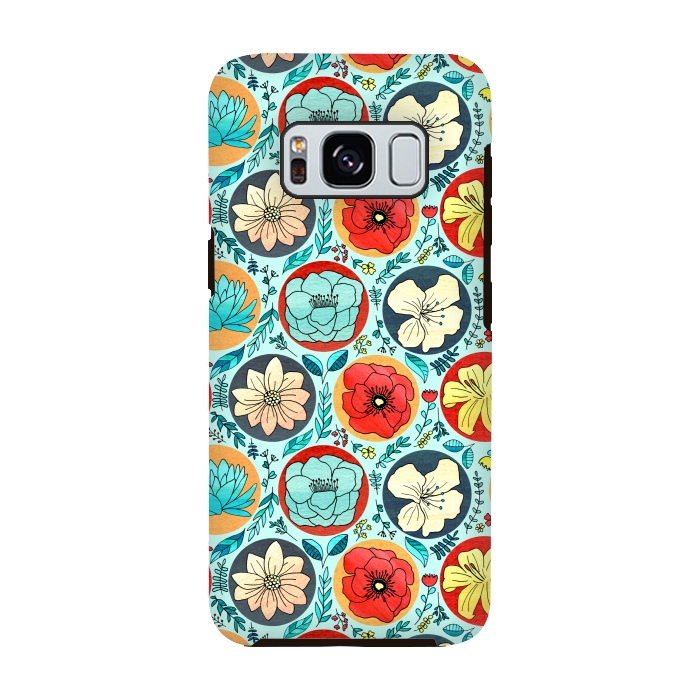 Galaxy S8 StrongFit Polka Dot Floral On Navy  by Tigatiga
