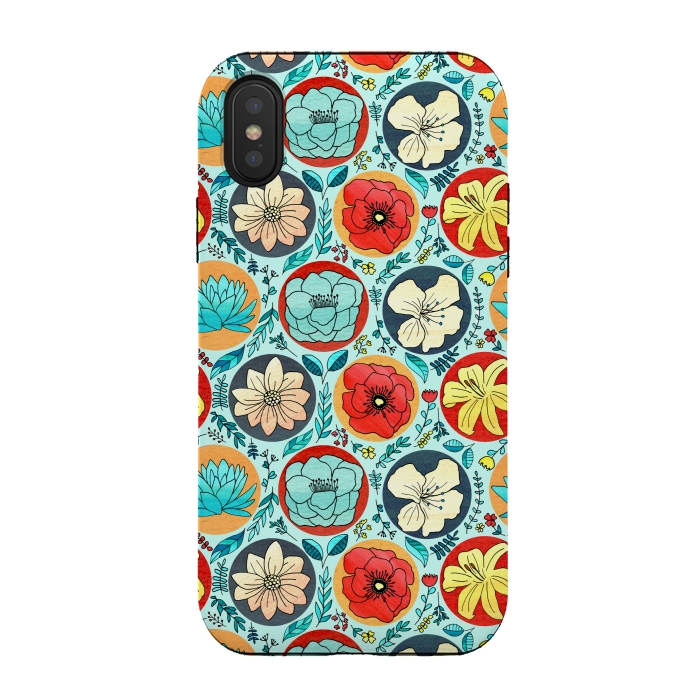 iPhone Xs / X StrongFit Polka Dot Floral On Navy  by Tigatiga