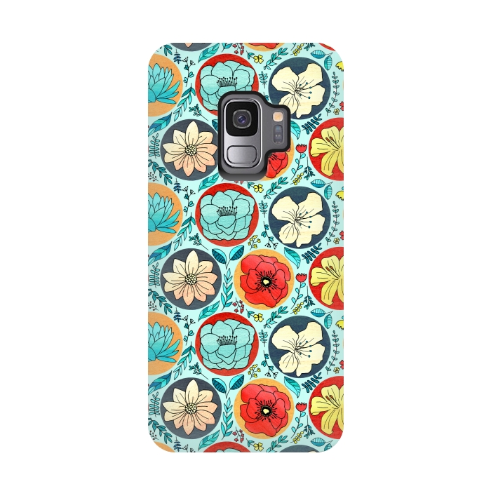 Galaxy S9 StrongFit Polka Dot Floral On Navy  by Tigatiga