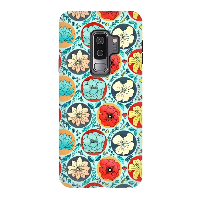 Galaxy S9 plus StrongFit Polka Dot Floral On Navy  by Tigatiga
