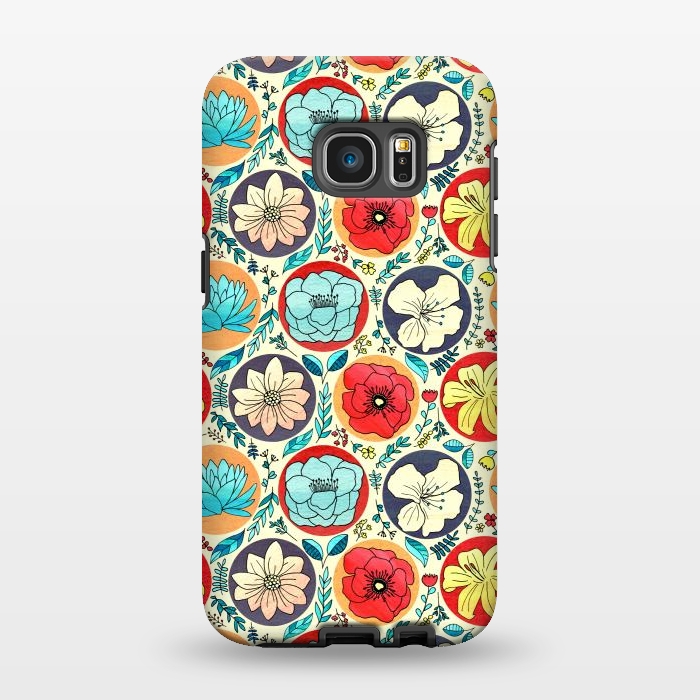 Galaxy S7 EDGE StrongFit Polka Dot Floral On Cream by Tigatiga