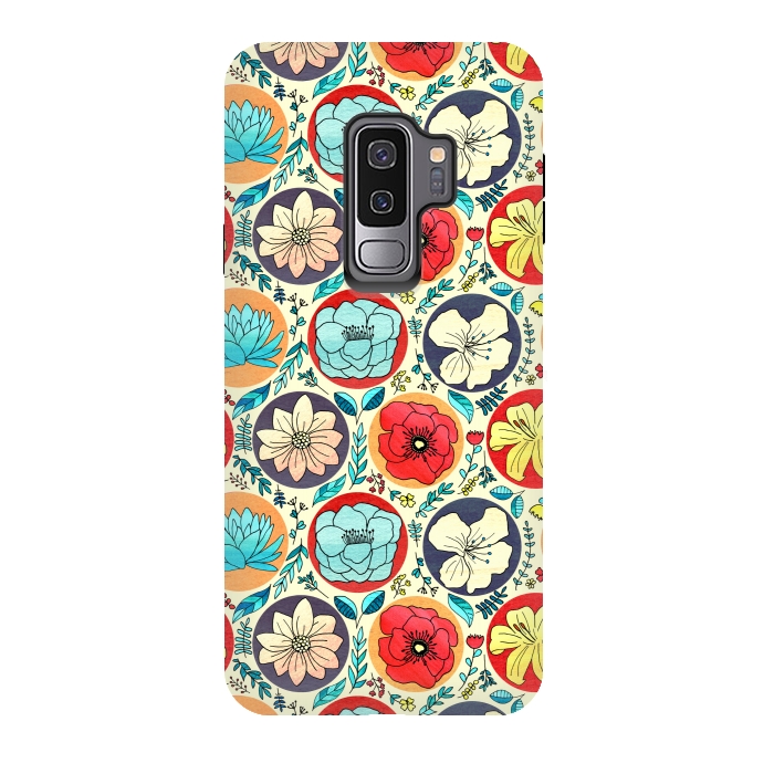 Galaxy S9 plus StrongFit Polka Dot Floral On Cream by Tigatiga