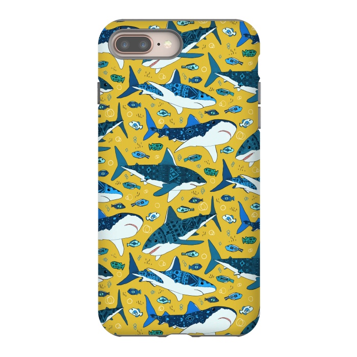 iPhone 7 plus StrongFit Tribal Sharks & Fish On Mustard by Tigatiga