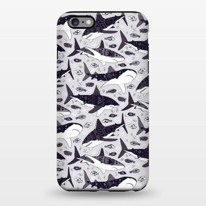 iPhone 6/6s plus StrongFit Black & White Tribal Sharks & Fish  by Tigatiga