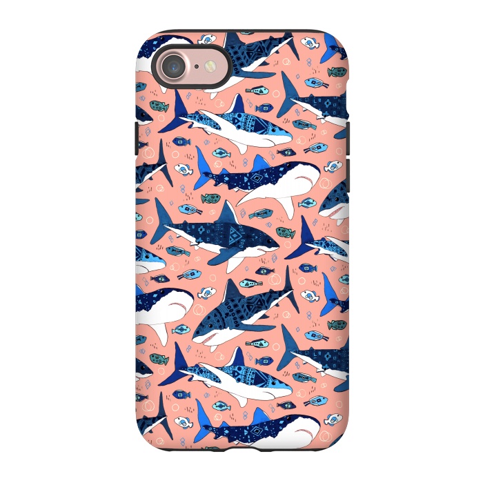 iPhone 7 StrongFit Tribal Sharks & Fish On Pink by Tigatiga