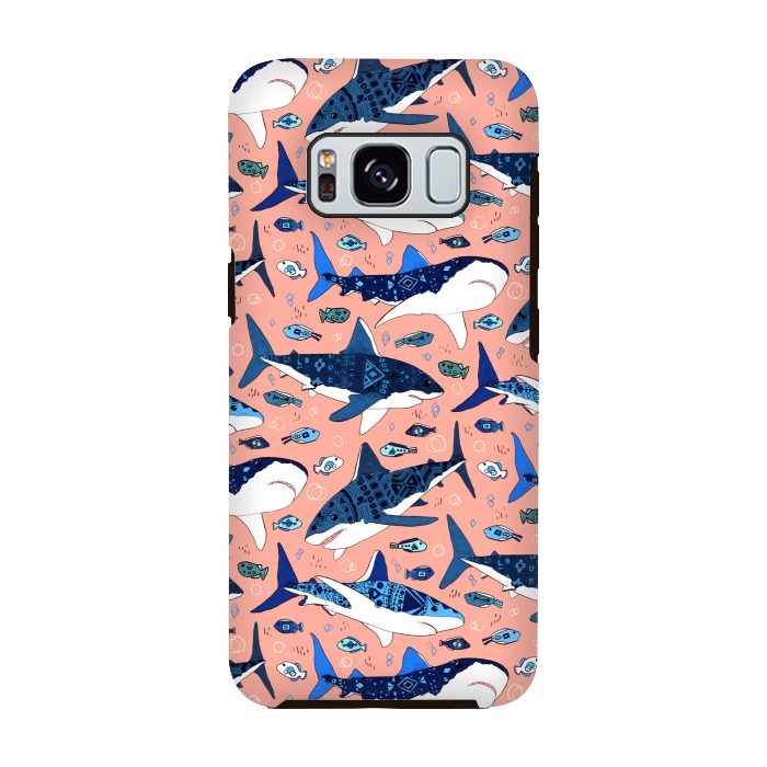 Galaxy S8 StrongFit Tribal Sharks & Fish On Pink by Tigatiga