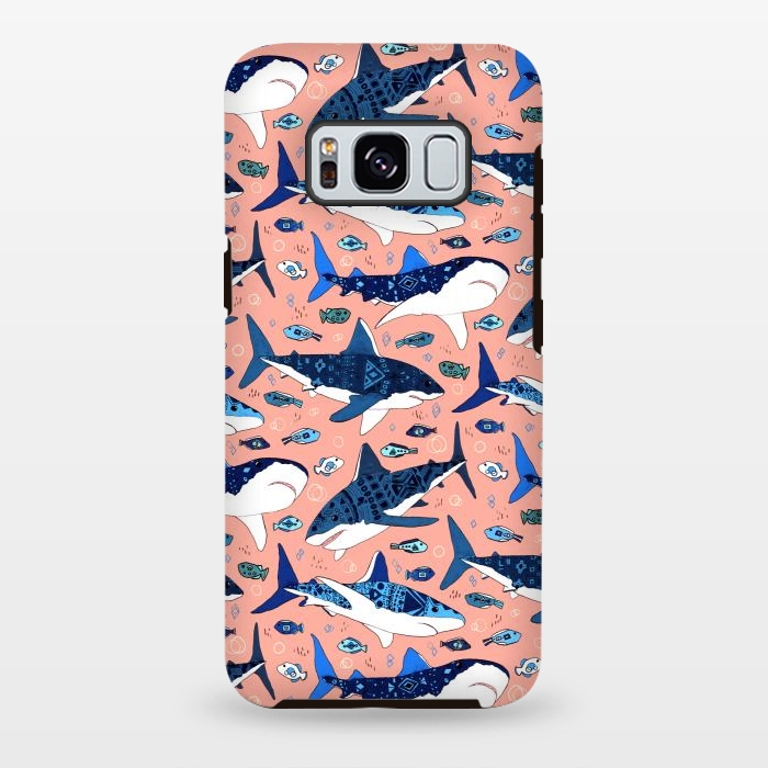 Galaxy S8 plus StrongFit Tribal Sharks & Fish On Pink by Tigatiga