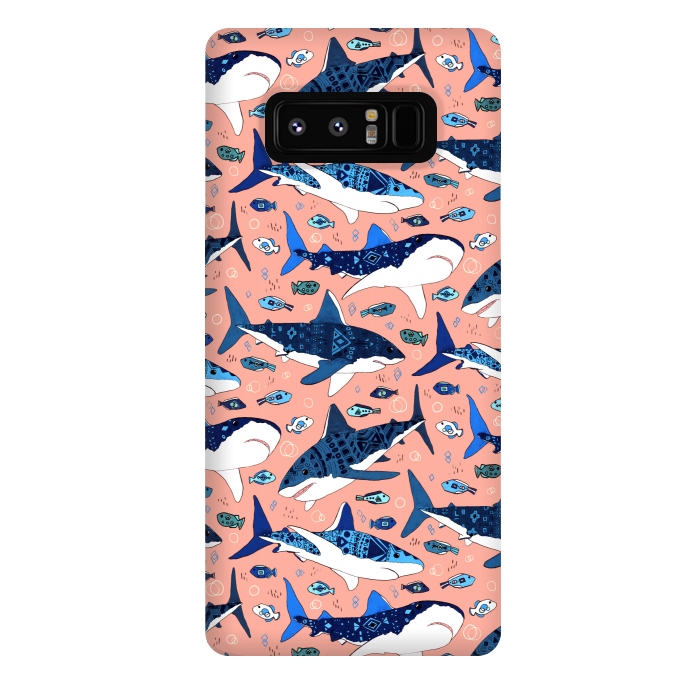 Galaxy Note 8 StrongFit Tribal Sharks & Fish On Pink by Tigatiga