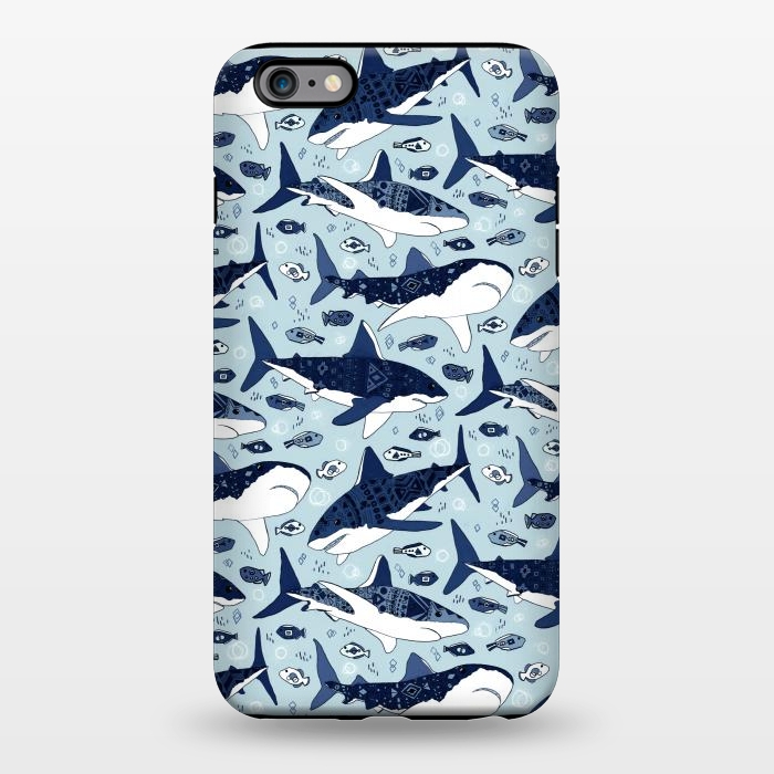 iPhone 6/6s plus StrongFit Tribal Sharks & Fish On Baby Blue  by Tigatiga