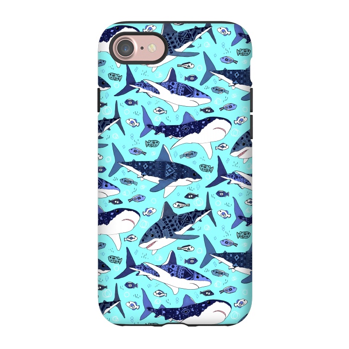 iPhone 7 StrongFit Tribal Sharks & Fish On Aqua by Tigatiga